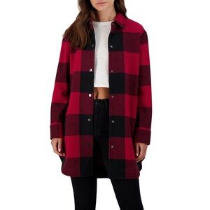 BB Dakota Eldridge Jacket- Red Plaid Brushed Wool Shacket- Size Medium